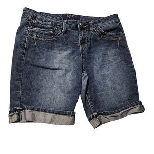 Earl Jean Jean Shorts Womens Size 13 Mid Rise Wash Denim Embellished Cuffed